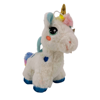 Weißes Plüsch-Einhorn mit goldfarbenem Horn und blauen Hufen, ca. 20 cm